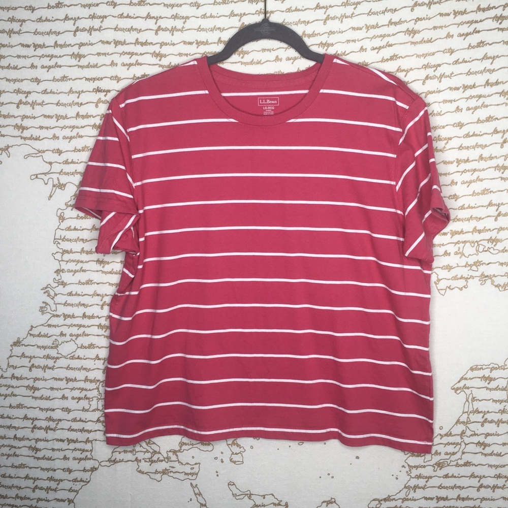 L.L. Bean Red and White Striped Short Sleeve Tee